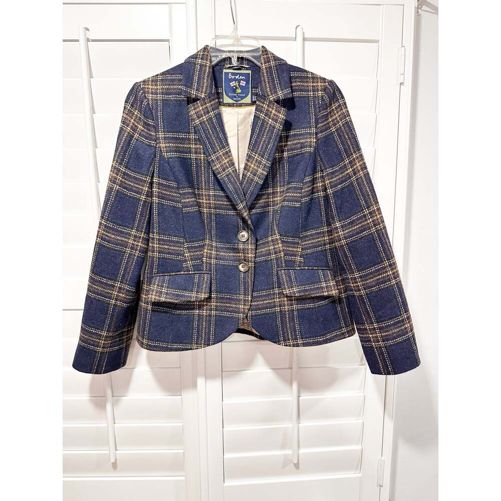 Boden British Tweed by Moon Plaid Blazer Jacket UK 16 US 12 Navy Preppy Academia